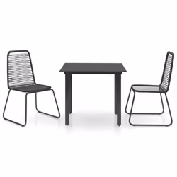 vidaXL Garden Dining Set 3 Piece PVC Rattan Black Outdoor Table and Chairs