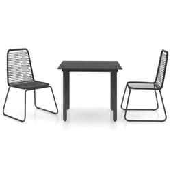 vidaXL Garden Dining Set 3 Piece PVC Rattan Black Outdoor Table and Chairs