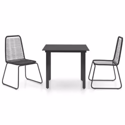 vidaXL Garden Dining Set 3 Piece PVC Rattan Black Outdoor Table and Chairs