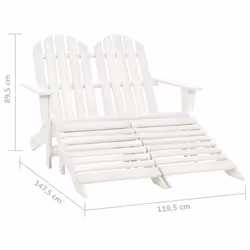 vidaXL Fir Wood 2-Seater Garden Adirondack Chair&Ottoman White Wooden Armchair - Additional view 7