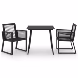 vidaXL Outdoor Dining Set 3 Piece PVC Rattan Black Garden Outdoor Furniture
