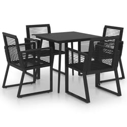 vidaXL Outdoor Dining Set 5 Piece PVC Rattan Black Garden Patio Furniture Set