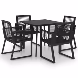 vidaXL Outdoor Dining Set 5 Piece PVC Rattan Black Garden Patio Furniture Set
