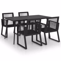 vidaXL Outdoor Dining Set 5 Piece PVC Rattan Black Garden Patio Furniture Set - Additional view 5