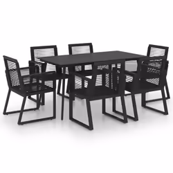 vidaXL Outdoor Dining Set 7 Piece PVC Rattan Black Garden Patio Furniture Set