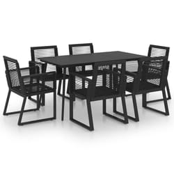 vidaXL Outdoor Dining Set 7 Piece PVC Rattan Black Garden Patio Furniture Set