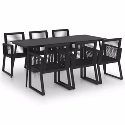 vidaXL Outdoor Dining Set 7 Piece PVC Rattan Black Garden Patio Furniture Set