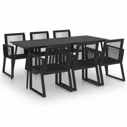 vidaXL Outdoor Dining Set 7 Piece PVC Rattan Black Garden Patio Furniture Set - Additional view 4