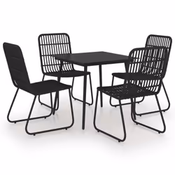 vidaXL Outdoor Dining Set 5 Piece Poly Rattan and Glass Furniture Table Chair