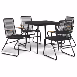 vidaXL Garden Dining Set Outdoor Table and Chairs Lounge Set Black PVC Rattan - 5 pcs