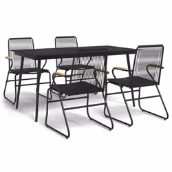 vidaXL Garden Dining Set Outdoor Table and Chairs Lounge Set Black PVC Rattan - 5 pcs