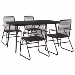 vidaXL Garden Dining Set Outdoor Table and Chairs Lounge Set Black PVC Rattan - 5 pcs