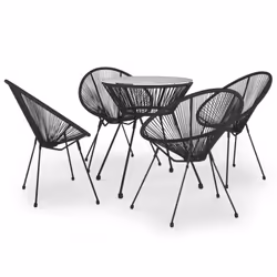 vidaXL Outdoor Dining Set PVC Rattan Black Patio Dining Table Chair 3/5 Piece - 5