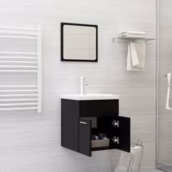 vidaXL Bathroom Furniture Set 2 Piece Black Engineered Wood Washroom Cabinet