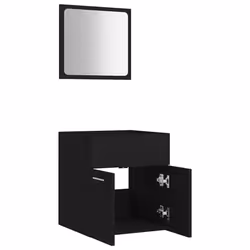vidaXL Bathroom Furniture Set 2 Piece Black Engineered Wood Washroom Cabinet - Additional view 4