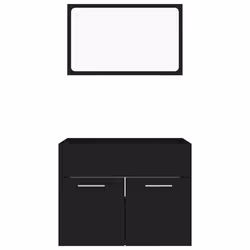 vidaXL Bathroom Furniture Set 2 Piece Black Engineered Wood Washroom Cupboard - Additional view 4