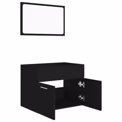 vidaXL Bathroom Furniture Set 2 Piece Black Engineered Wood Washroom Cupboard - Additional view 5