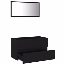 vidaXL Bathroom Furniture Set 2 Piece Black Engineered Wood Storage Cupboard