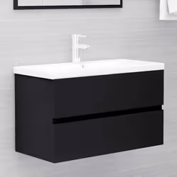 vidaXL Bathroom Furniture Set 2 Piece Black Engineered Wood Storage Cupboard - Additional view 9