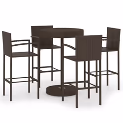 vidaXL Garden Bar Set 5 Piece Poly Rattan Brown Patio Outdoor Table and Chairs