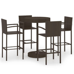 vidaXL Garden Bar Set 5 Piece Poly Rattan Brown Patio Outdoor Table and Chairs