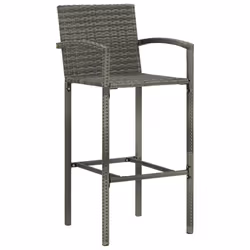 vidaXL Garden Bar 5 Piece Poly Rattan Grey Patio Outdoor Table and Chairs - Additional view 6