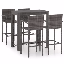 vidaXL Outdoor Bar Set 5 Piece with Armrest Poly Rattan Grey Garden Furniture