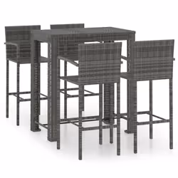 vidaXL Outdoor Bar Set 5 Piece with Armrest Poly Rattan Grey Garden Furniture - Additional view 4