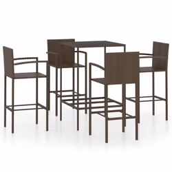 vidaXL Garden Bar Set 5 Piece Poly Rattan Brown Outdoor Furniture Table Chairs - Additional view 4