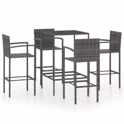 vidaXL Garden Bar Set 5 PiecePoly Rattan Grey Outdoor Furniture Table Chairs - Additional view 5