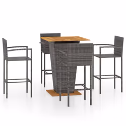 vidaXL Garden Bar Set 5 Piece Grey Outdoor Furniture Bistro Table and Chairs