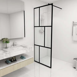 vidaXL Walk-in Shower Wall with Tempered Glass Black 80x195 cm Bath Screen