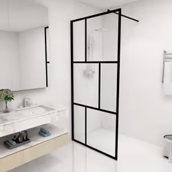 vidaXL Walk-in Shower Wall with Tempered Glass Black 90x195 cm Bath Screen