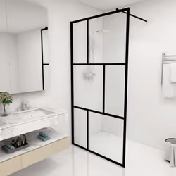 vidaXL Walk-in Shower Wall with Tempered Glass Black 100x195 cm Bath Screen