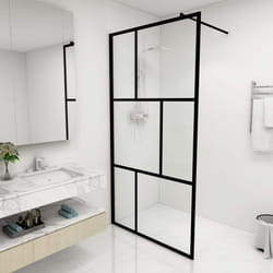 vidaXL Walk-in Shower Wall with Tempered Glass Black 100x195 cm Bath Screen