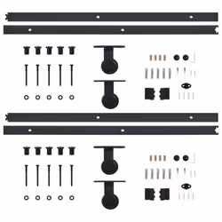Â vidaXL 2x Sliding Door Hardware Kits Steel Black Barn Track Rail Frame Hanger