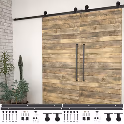 Â vidaXL 2x Sliding Door Hardware Kits Steel Black Rail Frame Hanger Barn Track