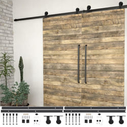 Â vidaXL 2x Sliding Door Hardware Kits Steel Black Rail Frame Hanger Barn Track