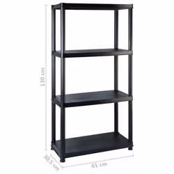 vidaXL Storage Shelf 4-Tier Black Plastic Storage Organiser Rack Furniture - Additional view 6