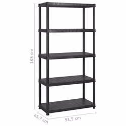 vidaXL Storage Shelf 5-Tier Black Plastic Storage Organiser Rack Indoor Home - Additional view 5