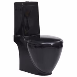 vidaXL WC Ceramic Toilet Bathroom Round Toilet Bottom Water Flow Black Unit
