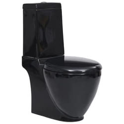 vidaXL WC Ceramic Toilet Bathroom Round Toilet Bottom Water Flow Black Unit