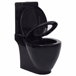 vidaXL WC Ceramic Toilet Bathroom Round Toilet Bottom Water Flow Black Unit - Additional view 5