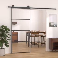 vidaXL Sliding Door Barn Door Sliding Door Panel Aluminium and ESG Glass Black - Additional view 4