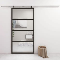 vidaXL Sliding Door Barn Door Sliding Door Panel Aluminium and ESG Glass Black