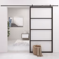 vidaXL Sliding Door Barn Door Sliding Door Panel Aluminium and ESG Glass Black - Additional view 2