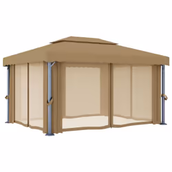 vidaXL Gazebo with Curtain 4x3 m Taupe Aluminium Garden Canopy Shelter Marquee - Additional view 4