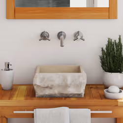 vidaXL Sink Cream 30x30x13 cm Marble Natural Stone Basin Washroom Bathroom - Additional view 2