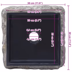 vidaXL Sink Black 30x30x13 cm Marble Natural Stone Basin Washroom Bathroom - Additional view 7