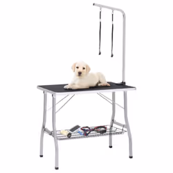 vidaXL Adjustable Dog Grooming Table with 2 Loops and Basket Pet Foldable Desk
